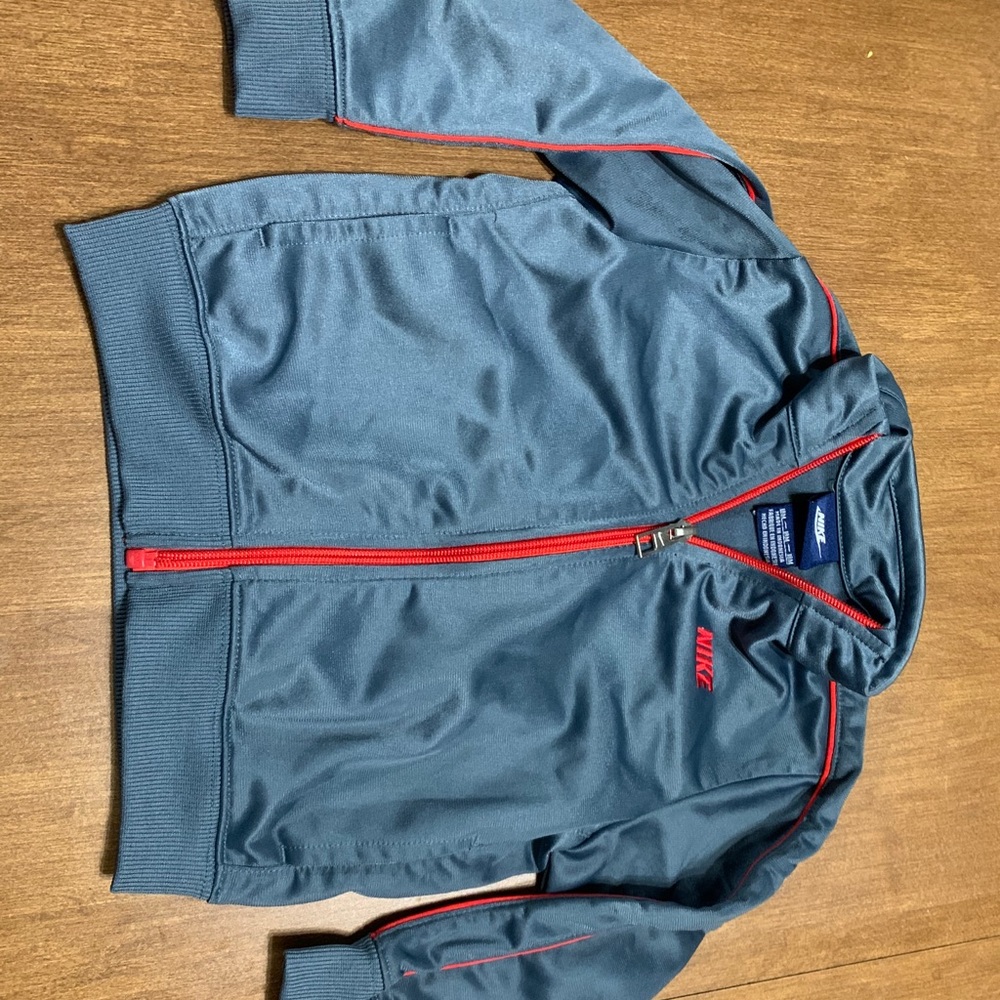 Nike toddler grey, red striped zip up sweatshirt